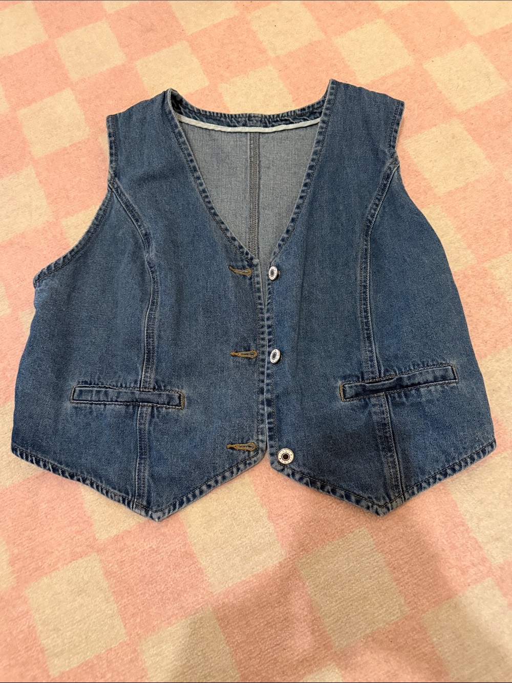 Classic Denim Button Vest in Medium Blue